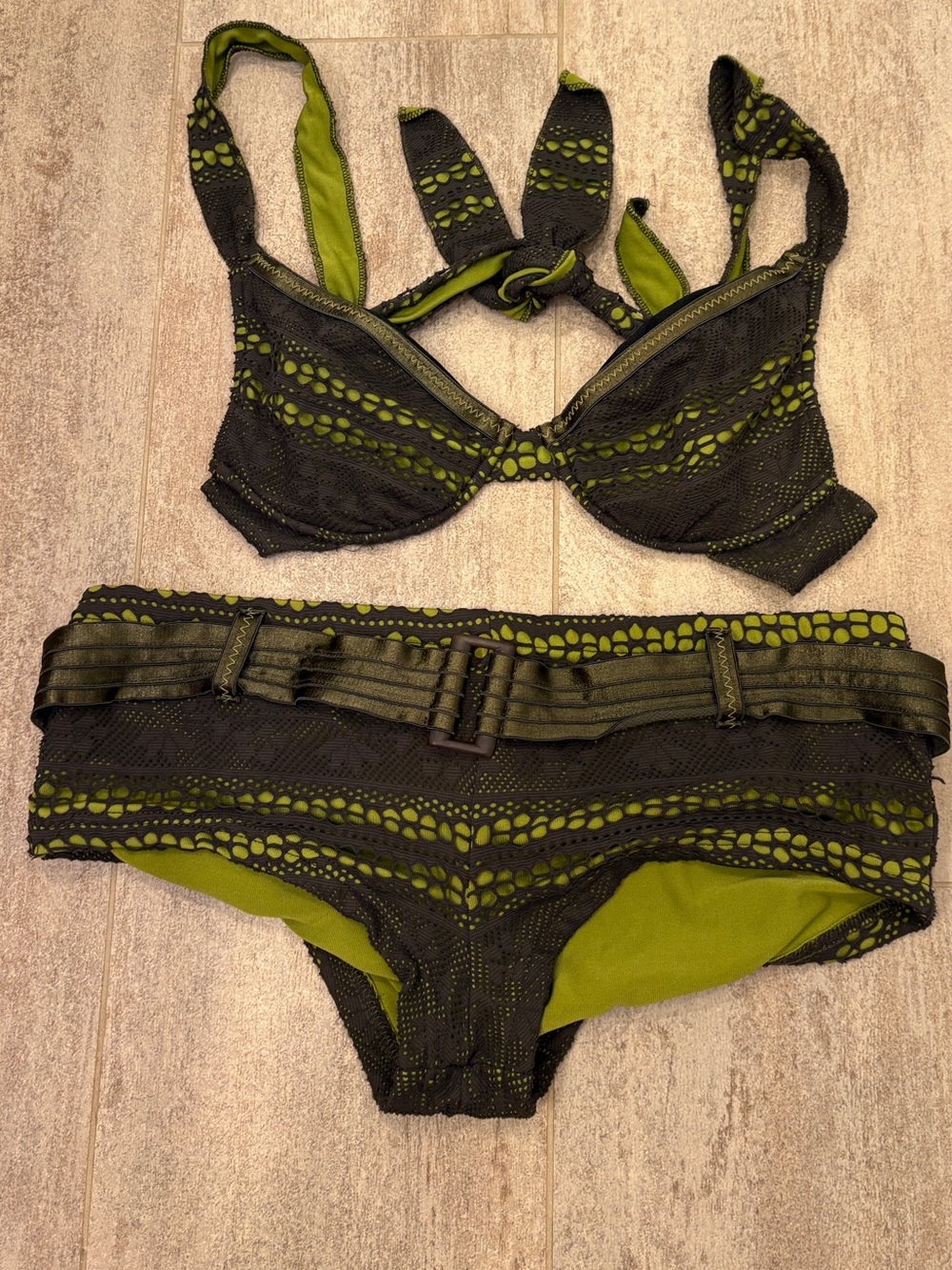 Becca Black & Green Two-Piece Bikini Set